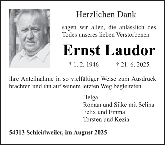 Traueranzeige von Ernst Laudor von trierischer_volksfreund