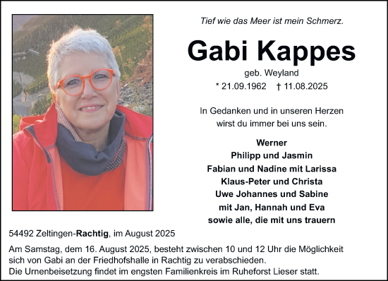 Traueranzeige von Gabi Kappes von trierischer_volksfreund