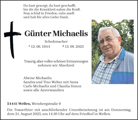 Traueranzeige von Günter Michaelis von trierischer_volksfreund