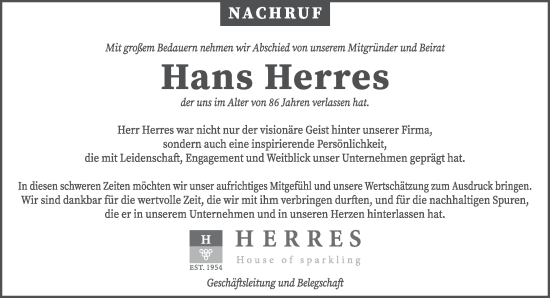Traueranzeige von Hans Herres von trierischer_volksfreund
