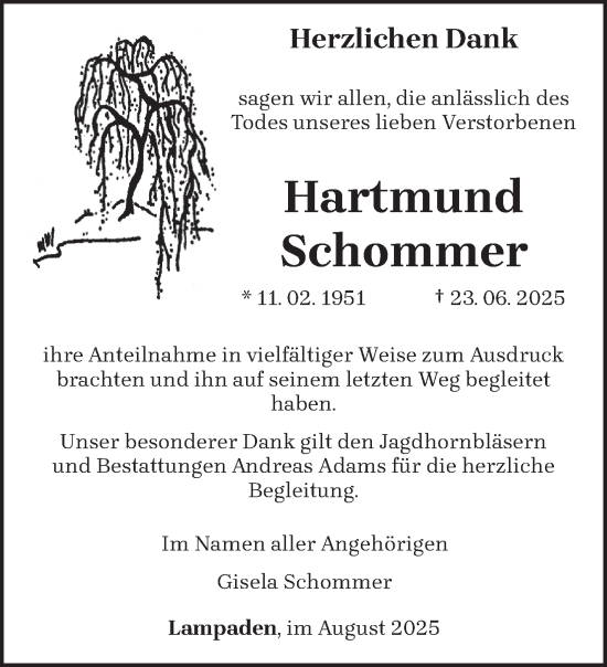 Traueranzeige von Hartmund Schommer von trierischer_volksfreund