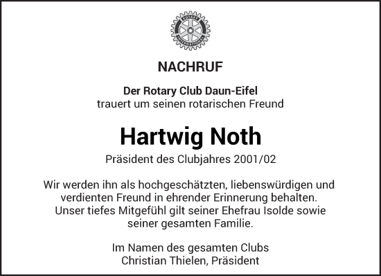 Traueranzeige von Hartwig Noth von trierischer_volksfreund