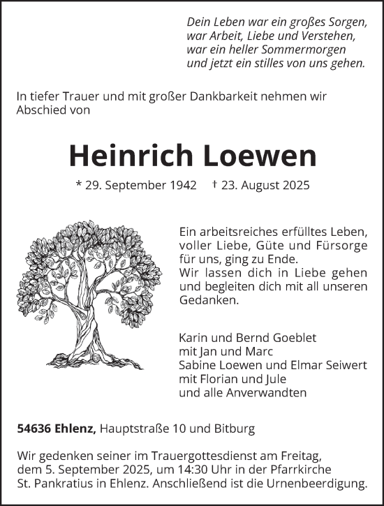 Traueranzeige von Heinrich Loewen von trierischer_volksfreund