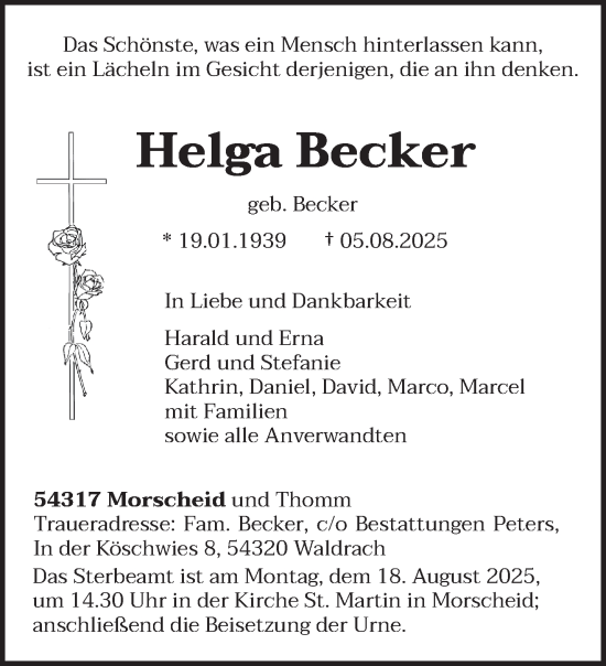 Traueranzeige von Helga Becker von trierischer_volksfreund