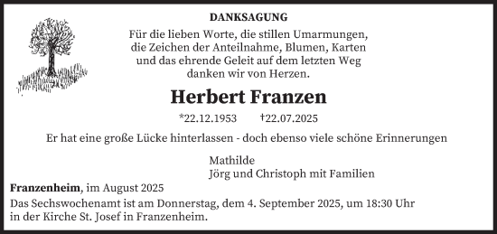 Traueranzeige von Herbert Franzen von trierischer_volksfreund