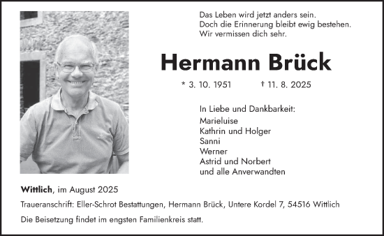 Traueranzeige von Hermann Brück von trierischer_volksfreund