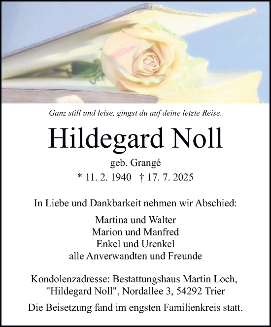 Traueranzeige von Hildegard Noll von trierischer_volksfreund