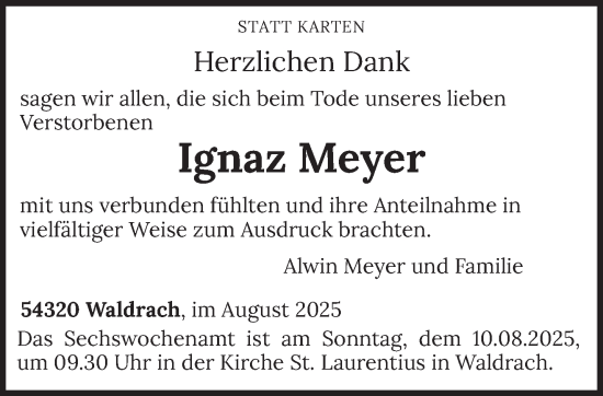 Traueranzeige von Ignaz Meyer von trierischer_volksfreund