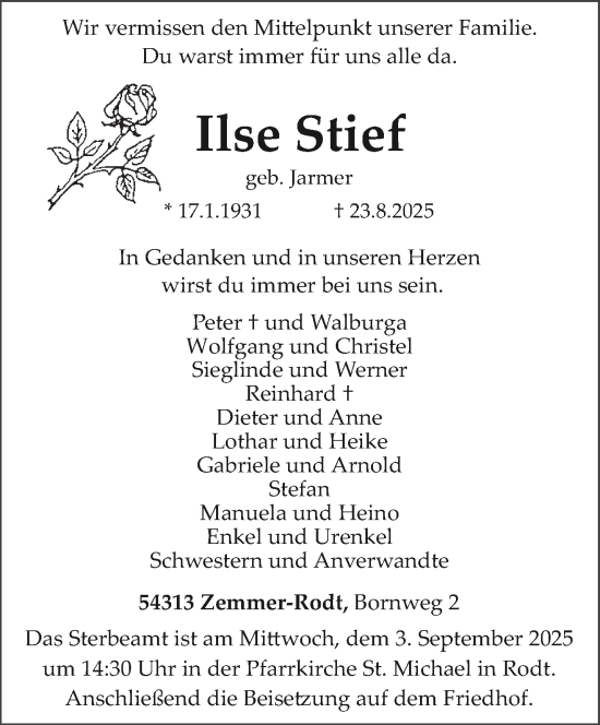 Traueranzeige von Ilse Stief von trierischer_volksfreund