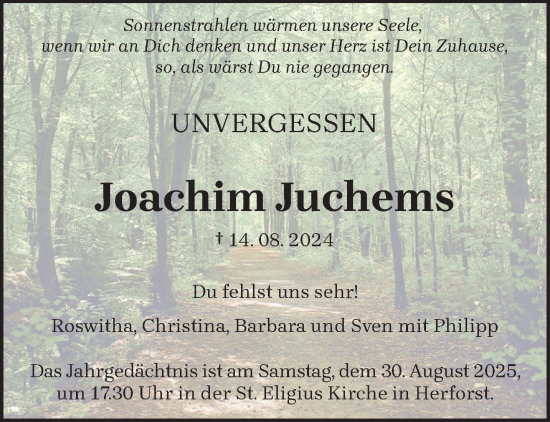 Traueranzeige von Joachim Juchems von trierischer_volksfreund