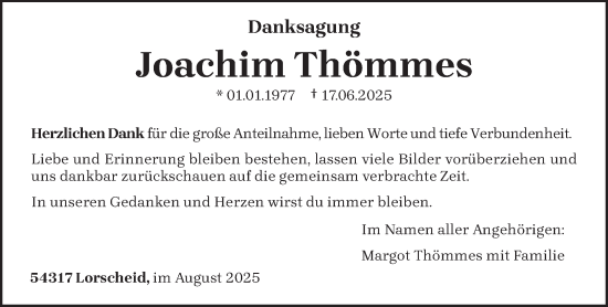 Traueranzeige von Joachim Thömmes von trierischer_volksfreund
