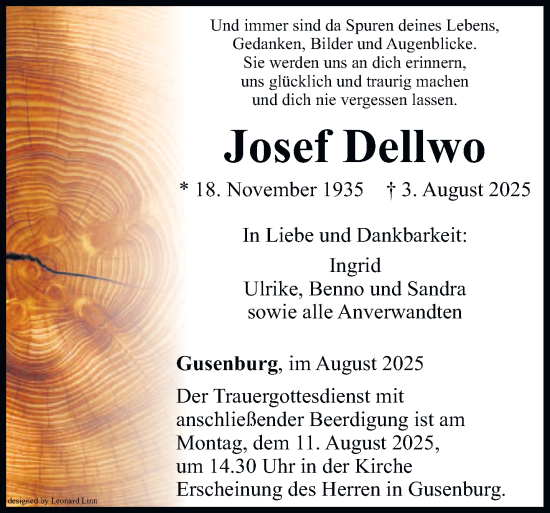 Traueranzeige von Josef Dellwo von trierischer_volksfreund