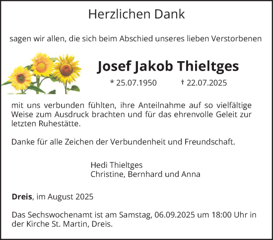 Traueranzeige von Josef Jakob Thieltges von trierischer_volksfreund