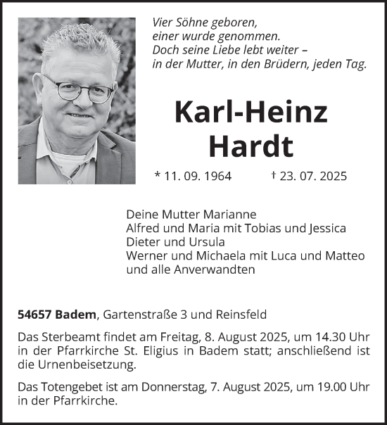 Traueranzeige von Karl-Heinz Hardt von trierischer_volksfreund