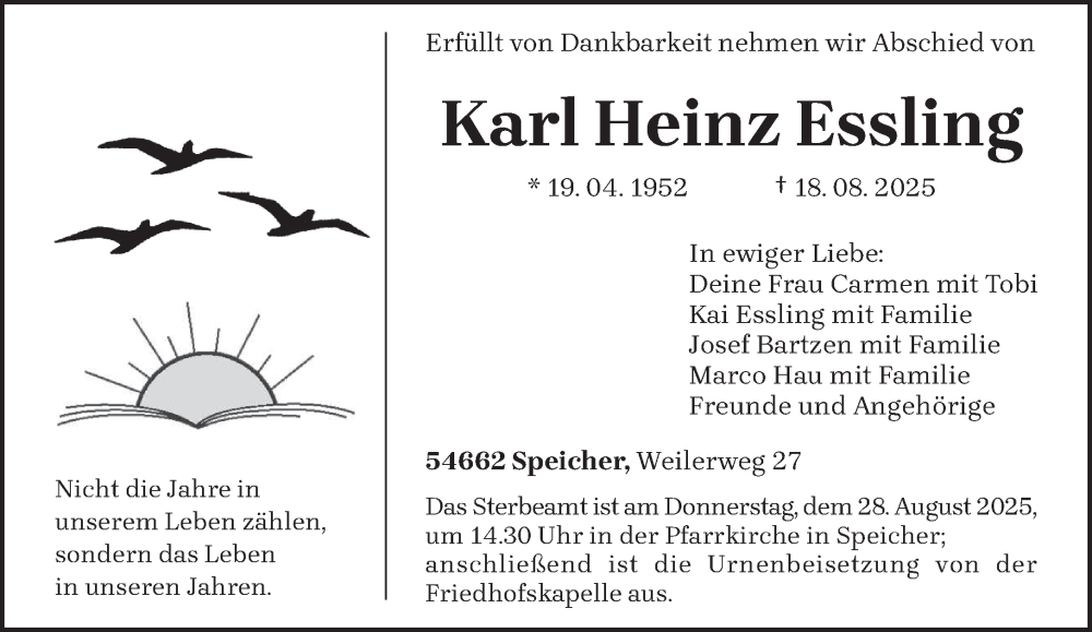  Traueranzeige für Karl Heinz Essling vom 23.08.2025 aus trierischer_volksfreund