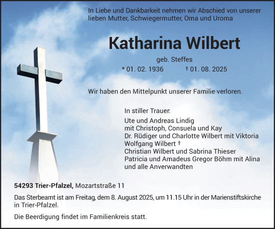 Traueranzeige von Katharina Wilbert von trierischer_volksfreund