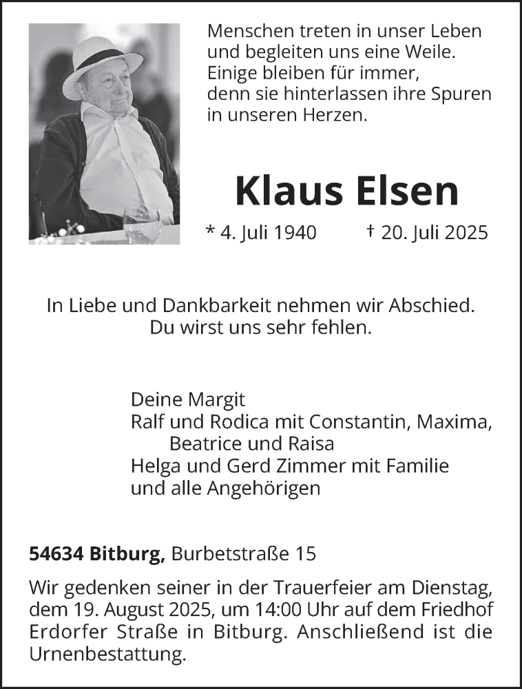  Traueranzeige für Klaus Elsen vom 08.08.2025 aus trierischer_volksfreund