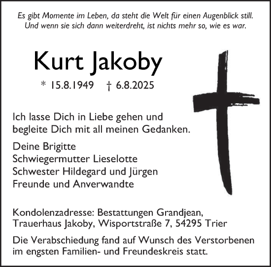 Traueranzeige von Kurt Jakoby von trierischer_volksfreund