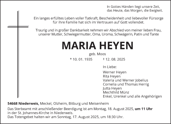 Traueranzeige von Maria Heyen von trierischer_volksfreund