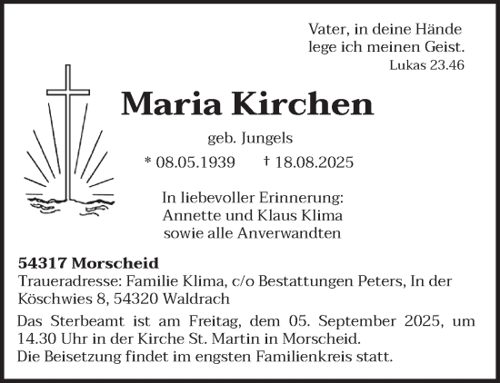 Traueranzeige von Maria Kirchen von trierischer_volksfreund