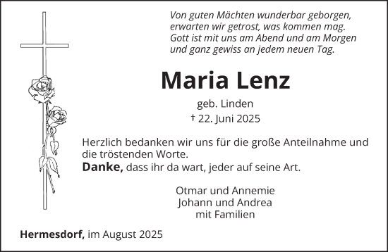 Traueranzeige von Maria Lenz von trierischer_volksfreund