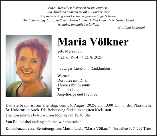 Traueranzeige von Maria Völkner von trierischer_volksfreund