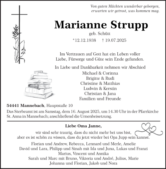 Traueranzeige von Marianne Strupp von trierischer_volksfreund