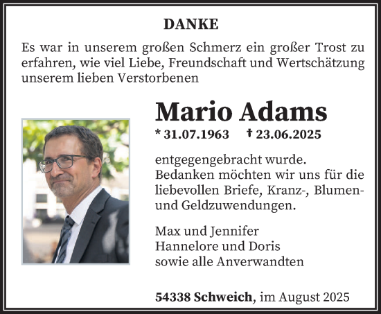 Traueranzeige von Mario Adams von trierischer_volksfreund
