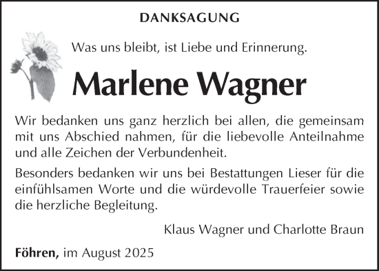 Traueranzeige von Marlene Wagner von trierischer_volksfreund