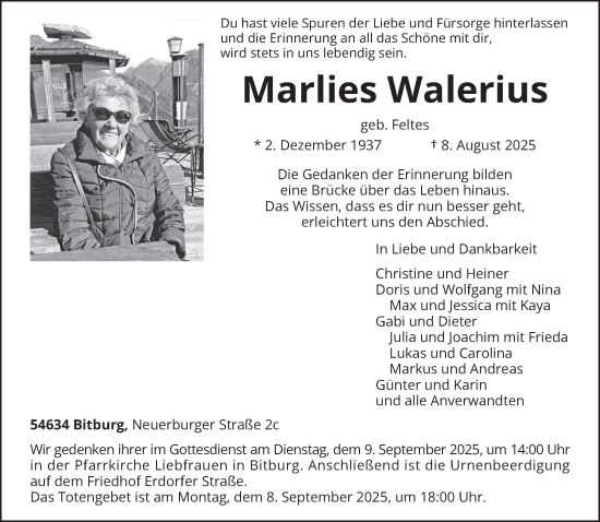 Traueranzeige von Marlies Walerius von trierischer_volksfreund