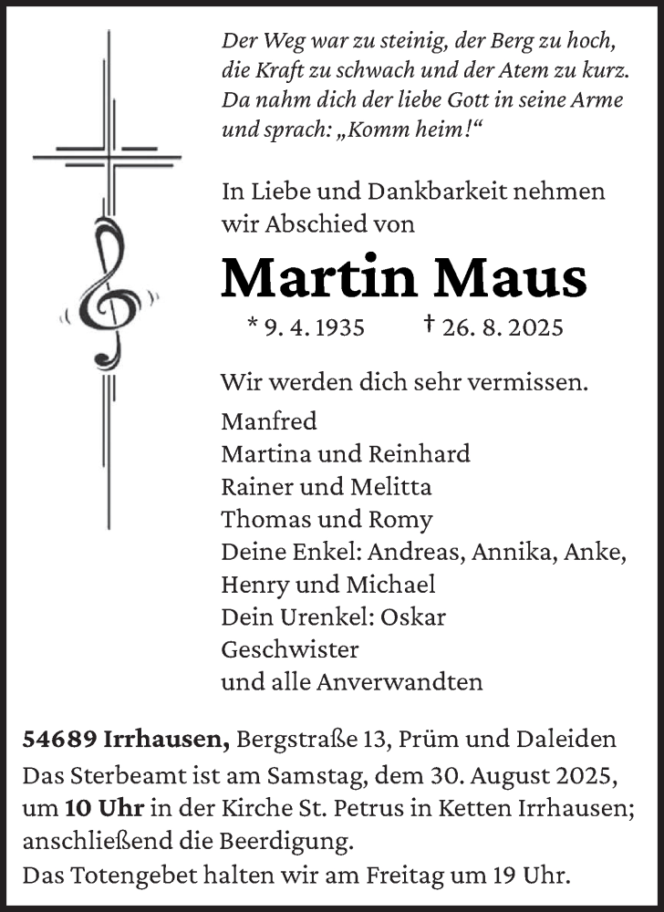  Traueranzeige für Martin Maus vom 28.08.2025 aus trierischer_volksfreund