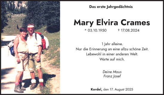 Traueranzeige von Mary Elvira Crames von trierischer_volksfreund