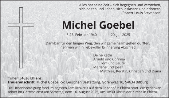 Traueranzeige von Michel Goebel von trierischer_volksfreund