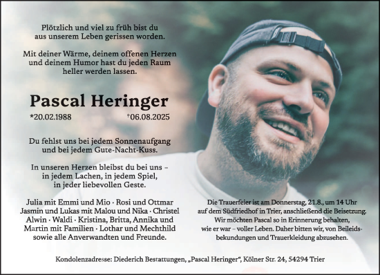 Traueranzeige von Pascal Heringer von trierischer_volksfreund
