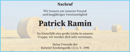 Traueranzeige von Patrick Ramin von trierischer_volksfreund