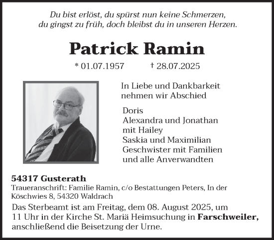 Traueranzeige von Patrick Ramin von trierischer_volksfreund