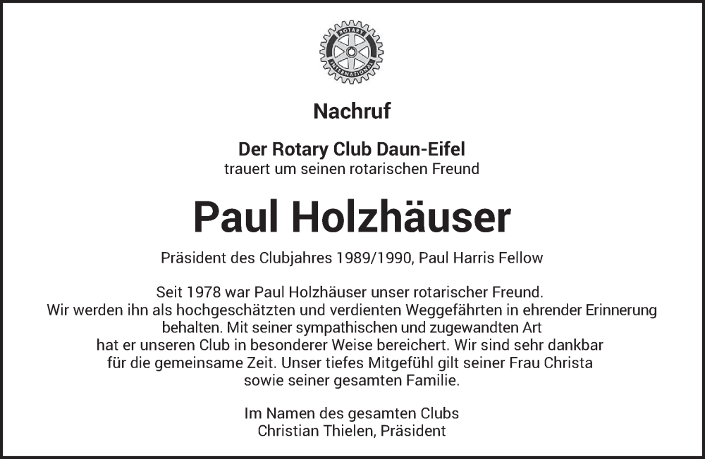  Traueranzeige für Paul Holzhäuser vom 19.08.2025 aus trierischer_volksfreund