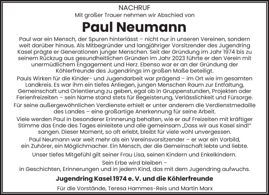 Traueranzeige von Paul Neumann von trierischer_volksfreund
