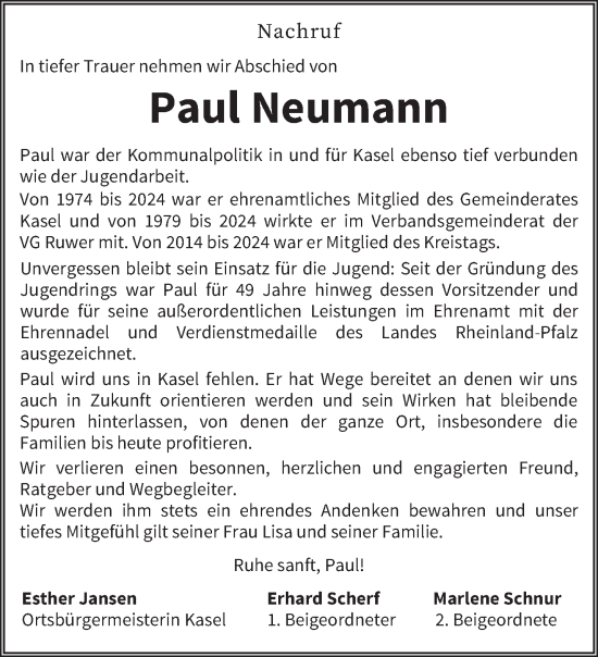 Traueranzeige von Paul Neumann von trierischer_volksfreund