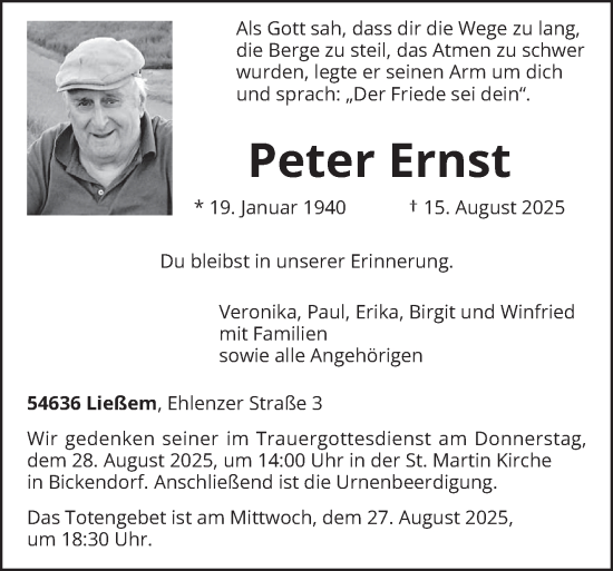 Traueranzeige von Peter Ernst von trierischer_volksfreund