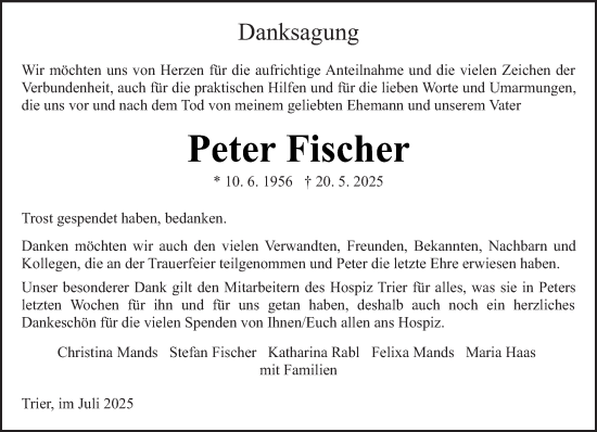 Traueranzeige von Peter Fischer von trierischer_volksfreund