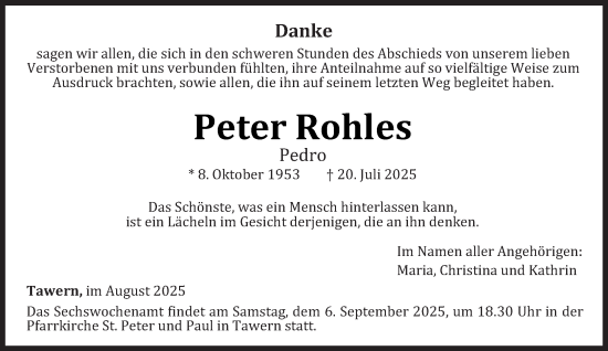 Traueranzeige von Peter Rohles von trierischer_volksfreund
