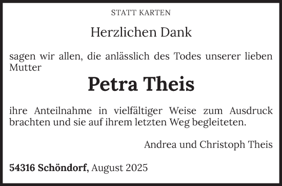 Traueranzeige von Petra Theis von trierischer_volksfreund