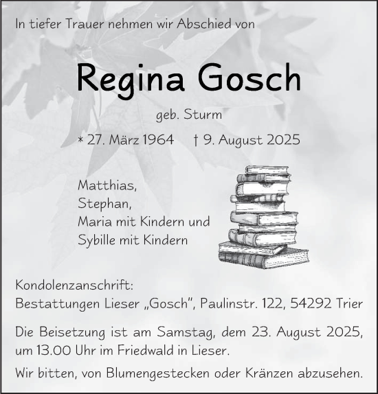 Traueranzeige von Regina Gosch von trierischer_volksfreund