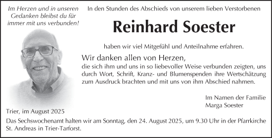 Traueranzeige von Reinhard Soester von trierischer_volksfreund
