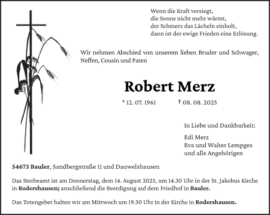 Traueranzeige von Robert Merz von trierischer_volksfreund