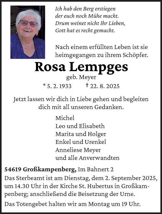 Traueranzeige von Rosa Lempges von trierischer_volksfreund