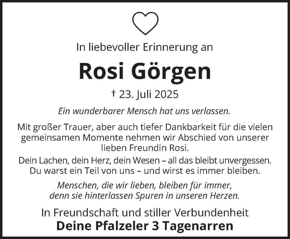  Traueranzeige für Rosi Görgen vom 02.08.2025 aus trierischer_volksfreund