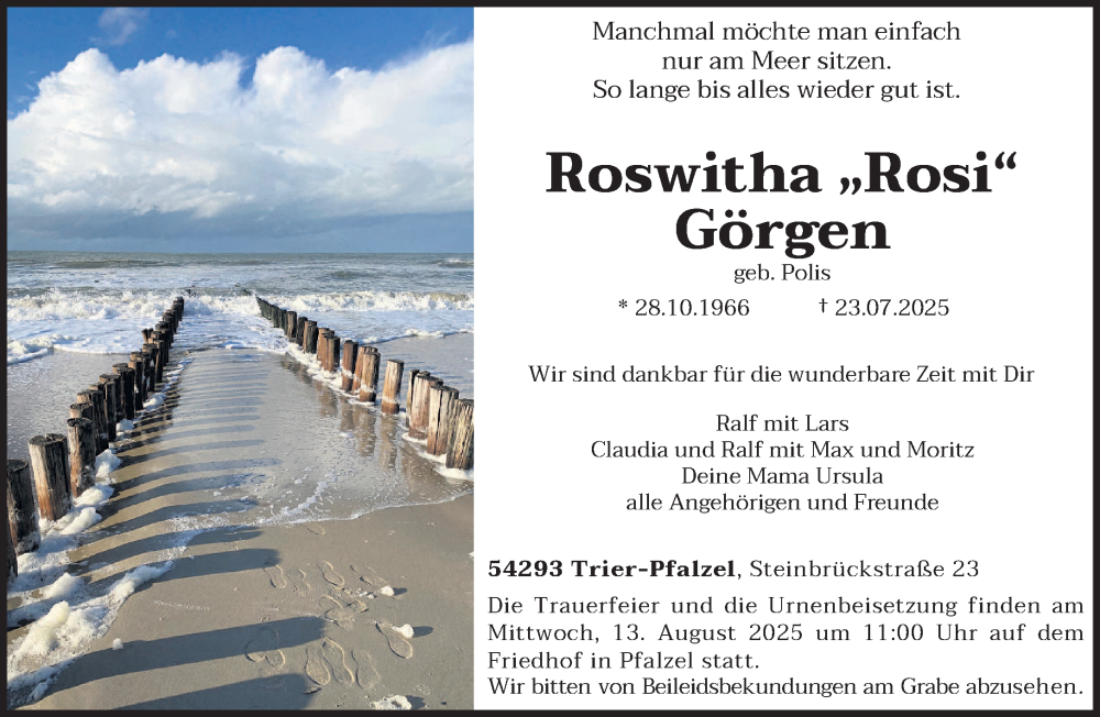 Traueranzeige für Roswitha Görgen vom 02.08.2025 aus trierischer_volksfreund