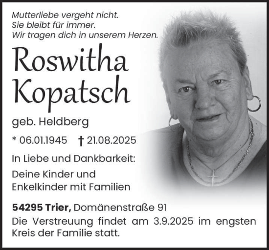 Traueranzeige von Roswitha Kopatsch von trierischer_volksfreund